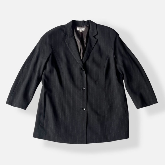 Tamotsu NY Black Pinstripe Blazer Jacket 14W - Picture 1 of 12
